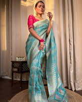 Engagement Wear Rama Color Jacquard Silk Saree