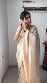 Beautiful Jacquard Design White Color Ready To Wear Saree