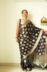 Black Color Golden Design Ready To Wear Saree