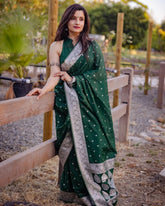 Exotic Jaquard Green Color Silk Saree