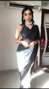 Classic Black And White Plain Ready To Wear Saree