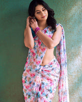 Beautiful Multi Colour Flower Printed Ready To Wear Saree