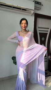 Beautiful Georgette Silk Purple Pink Ready To Wear Saree