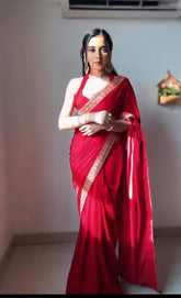 Amazing Ready To Wear Red Color Velvet Saree