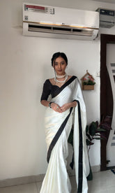 Embellished White Color Silk Ready To Wear Saree