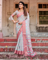 Wonderful Printed Silk Baby Pink Color Saree