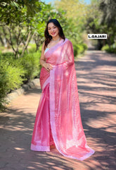 Luxuriant Pink Color Burberry Silk Saree