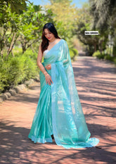 Luxuriant Sky Blue Color Burberry Silk Saree