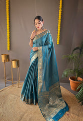 Fashionable Jaquard Rama Color Silk Saree