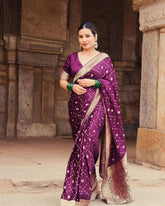 Shining Banarasi Golden Zari Weaving Wine Color Saree