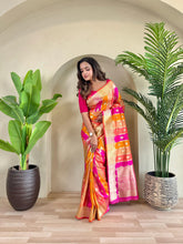 Attractive Benarasi Silk Multi Color Orange Pink Saree