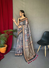 Festive Wear Cotton Kashmiri Digital Print Black Color Saree