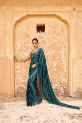 Shining Georgette Teal Blue Color Saree