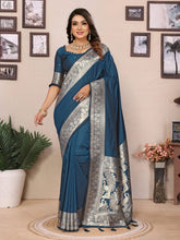 Captivating Banarasi Silk Teal Blue Color Saree