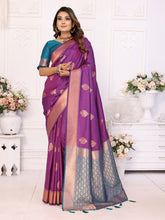 Festive Wear Soft Silk Zari Borders Purple Color Saree