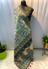 Precious Kalamkari Digital Print Sky Blue Multi Color Saree