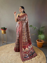 Classic Digital Print Silk Beige Color Saree