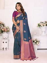 Festive Wear Soft Silk Zari Borders Teal Blue Color Saree