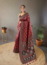 Classic Digital Print Silk Red Color Saree