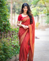Demanding Soft Lichi Silk Red Color Saree