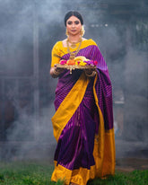 Captivating Jaquard Purple Color Silk Saree