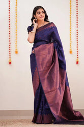 Awesome Jaquard Blue Color Silk Saree