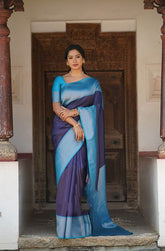 Glossy Jaquard Blue Color Silk Saree