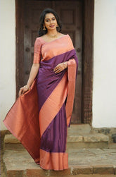 Glossy Jaquard Purple Color Silk Saree