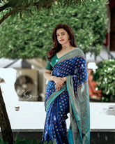 Decent Jaquard Blue Color Silk Saree