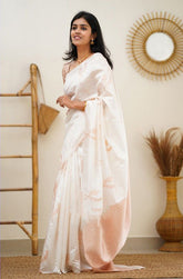 Superhit Jaquard Off White Color Silk Saree