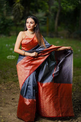 Unique Grey Color Banarasi Silk Saree