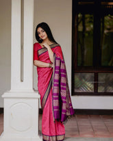 Captivating Jaquard Pink Color Silk Saree