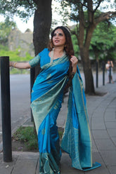 Unique Banarasi Silk Sky Blue Color Saree