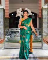 Presenting Jaquard Green Color Silk Saree