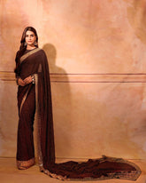 Kriti Sanon Georgotte Wine Color Bollywood Style Saree