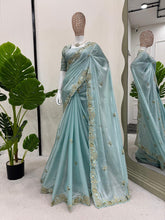 Outstanding Sequence Work Sky Blue Color Saree