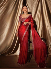 Designer Crape Silk Red Color Saree