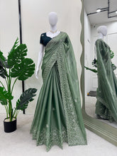 Designer Burberry Silk Green Color Saree