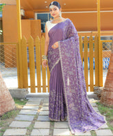 Ravishing Floral Design Lavender Color Saree