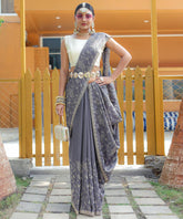 Ravishing Floral Design Grey Color Saree