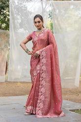 Delightful Crush Silk Peach Color Saree