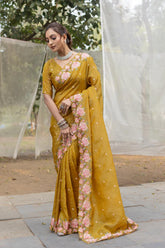 Delightful Crush Silk Mustard Color Saree