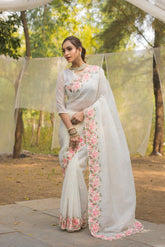 Delightful Crush Silk White Color Saree