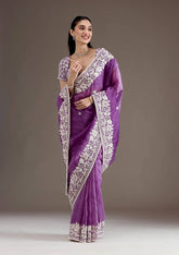 Designer Gold Crush Purple Color Saree