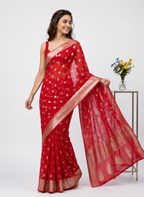 Radiant 1-Minute Ready To Wear Red Cotton Silk Saree