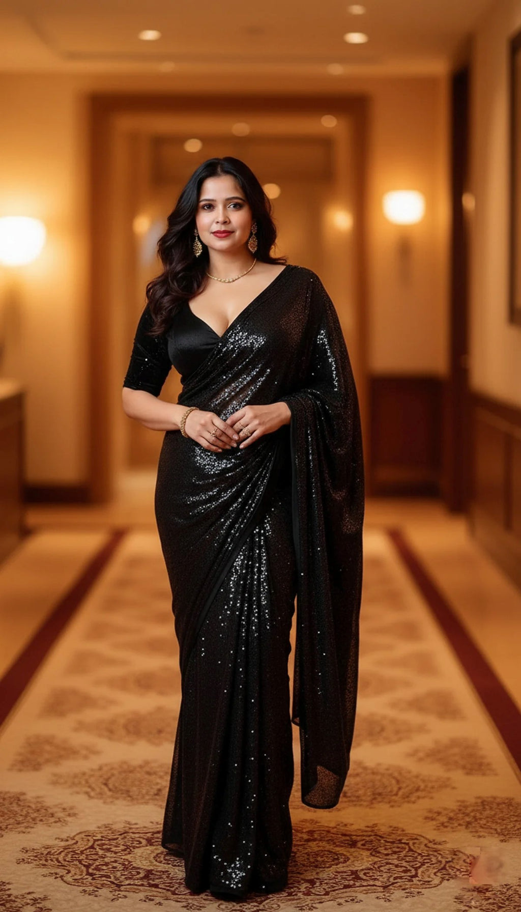 Black Shimmer Georgette Saree with Velvet Blouse