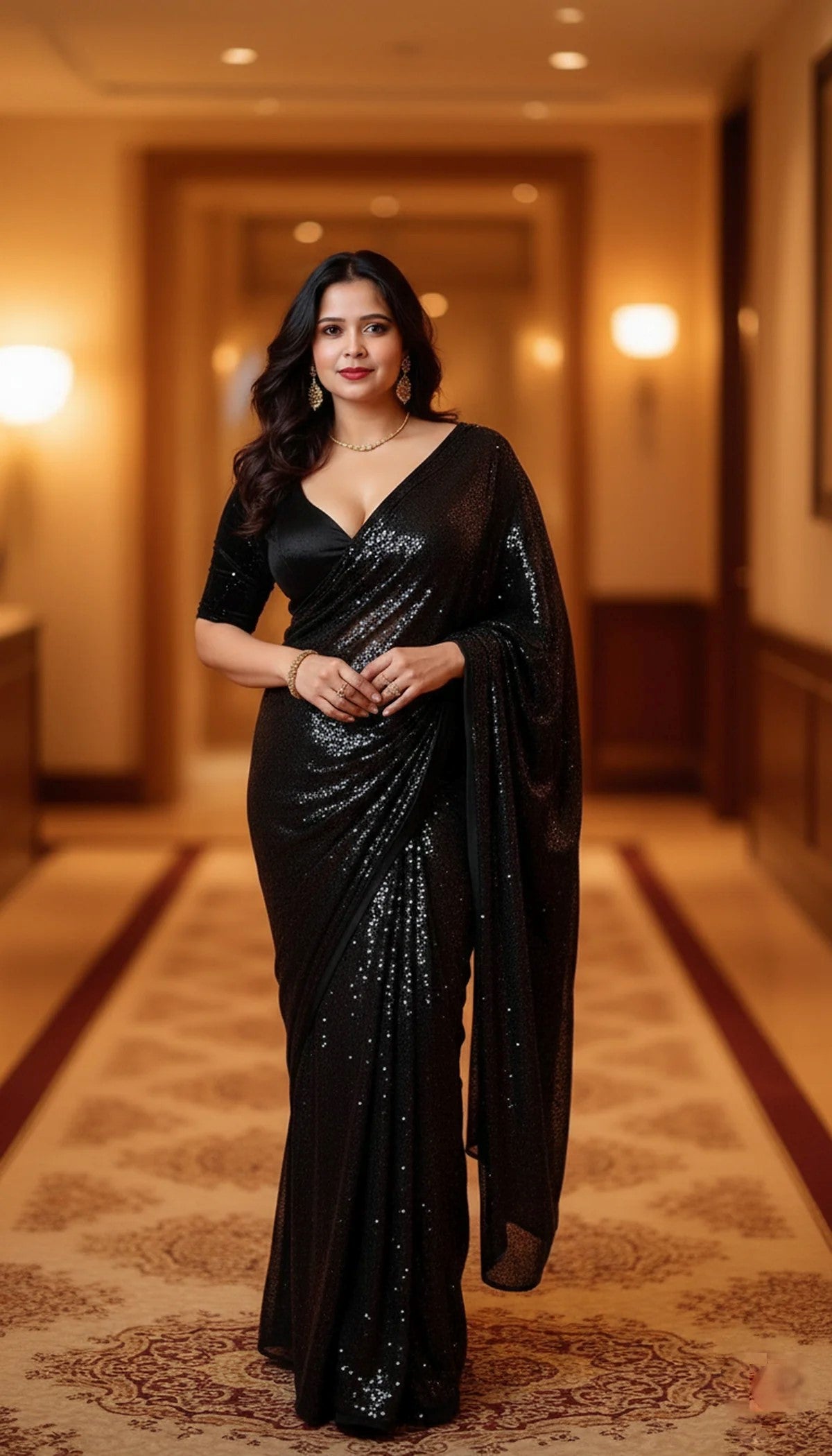Black Shimmer Georgette Saree with Velvet Blouse