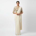 Cream Plain Saree with Heavy Blouse