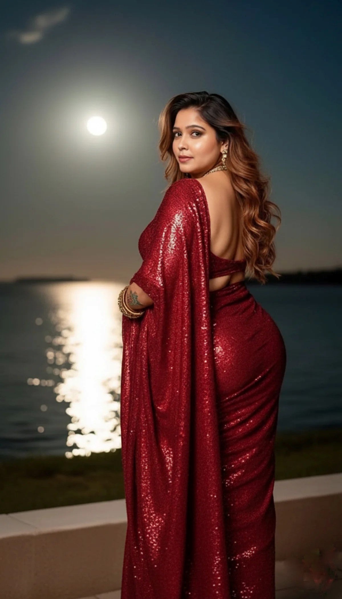 Sparkle Red Georgette Saree with Velvet Blouse Secondary image
