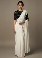 White Georgette Saree With Black Color sequence blouse